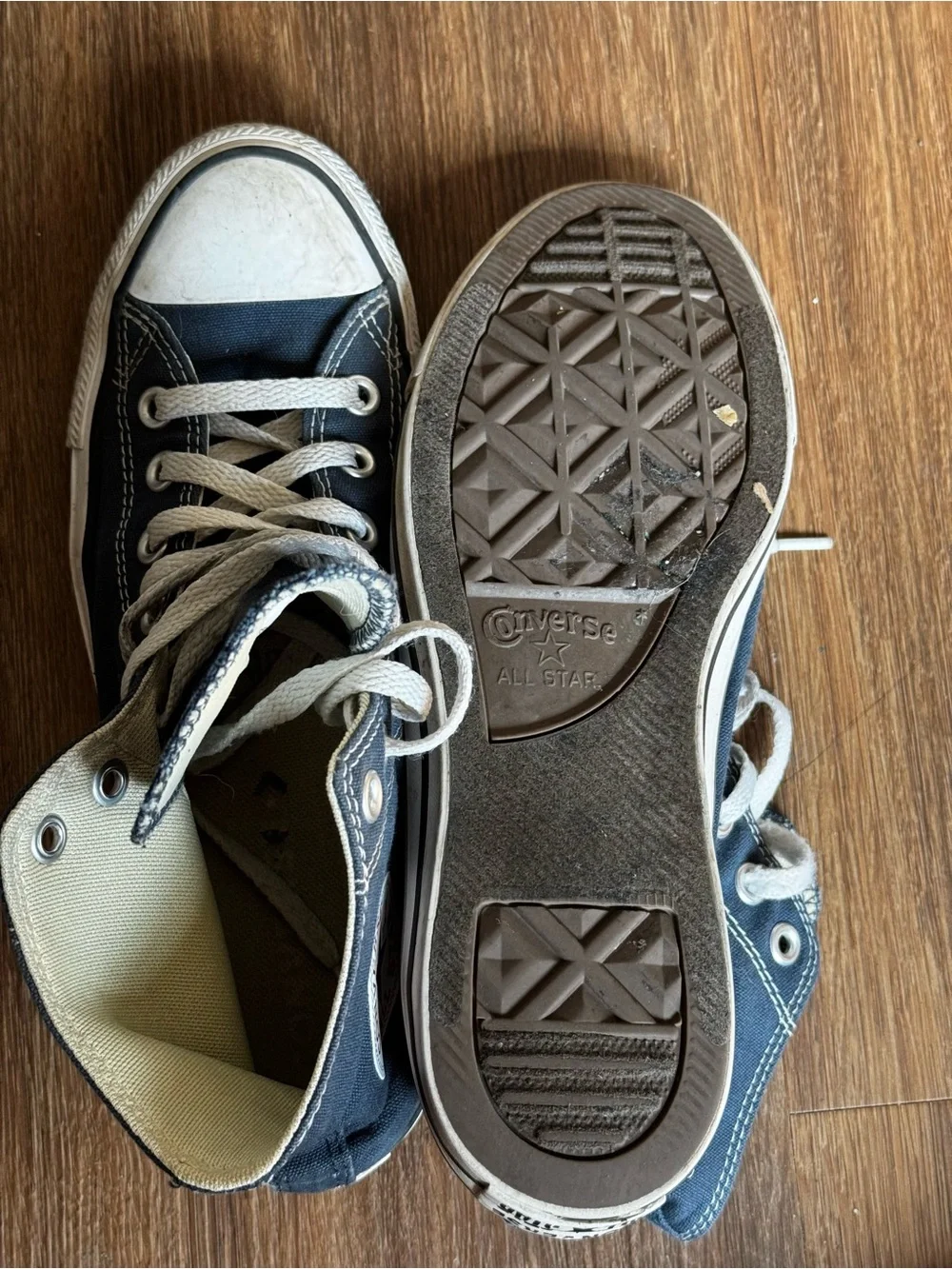 Converse High-Top Sneakers in Navy Blue with White Trim - Picture 2 of 3